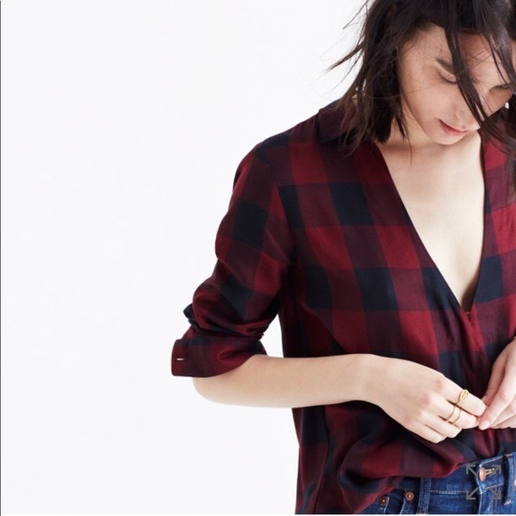 MADEWELL Wrap Front checkered top size Small - Picture 3 of 13